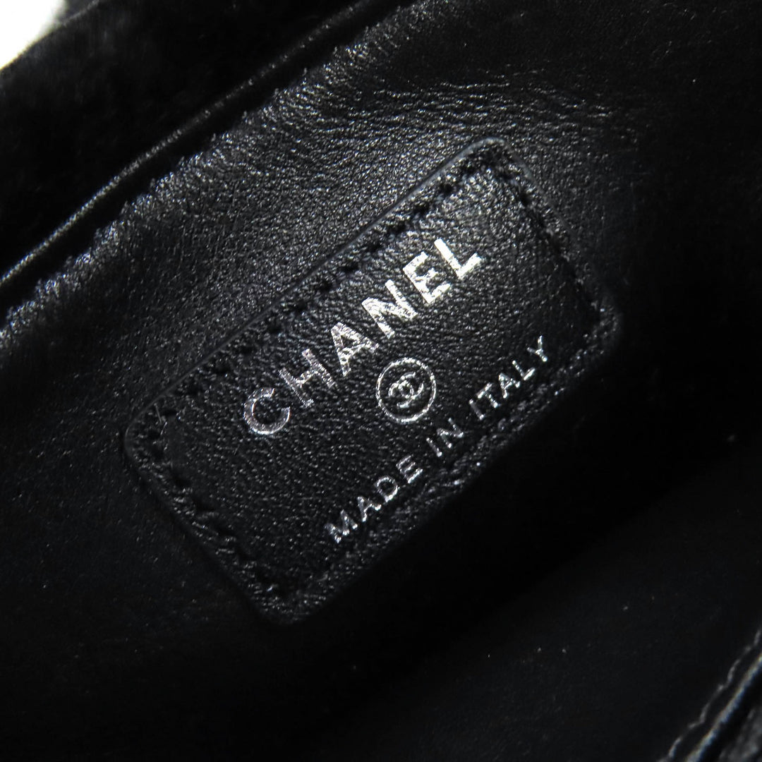 極美品△CHANEL シャネル ヴィンテージ ココマーク レザー使い オリラグファー ポーチ 小物入れ ブラック シルバー金具 箱付 イタリア製