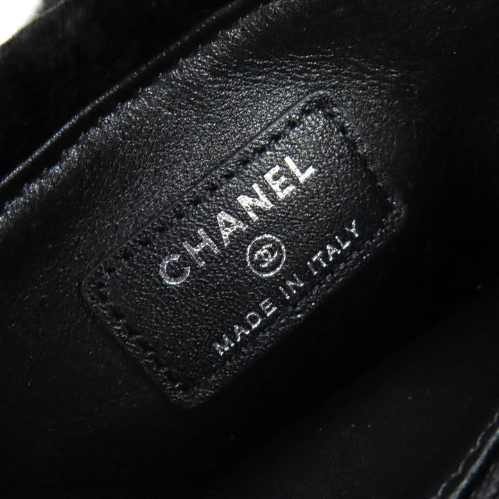 極美品△CHANEL シャネル ヴィンテージ ココマーク レザー使い オリラグファー ポーチ 小物入れ ブラック シルバー金具 箱付 イタリア製