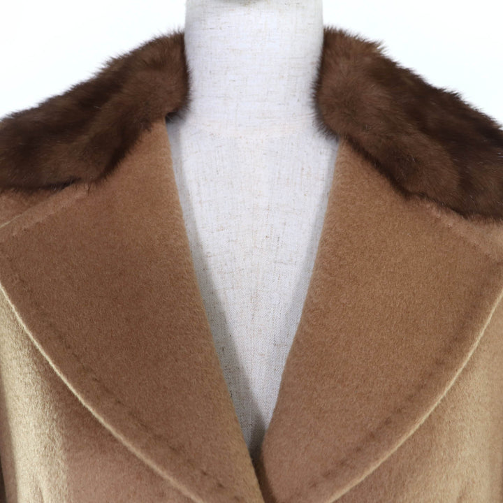 極美品☆Max Mara マックスマーラ キャメル100% 襟ミンクファー付 ロング丈 コート キャメル 40 イタリア製 正規品 レディース