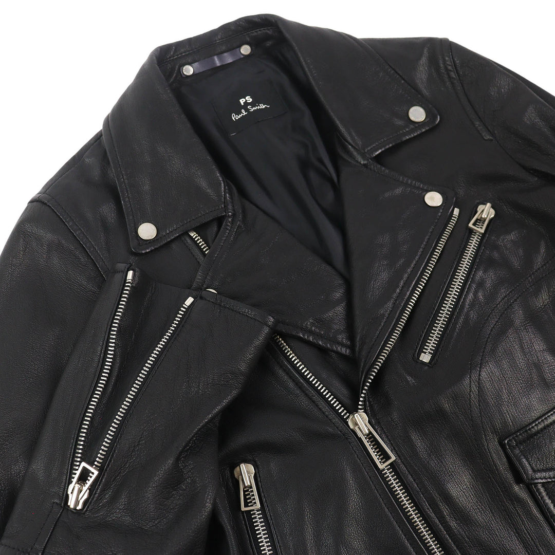 美品△PS Paul Smith ピーエス ポールスミス 934RLB ゴートスキン ライダースジャケット ブラック S 正規品 メンズ