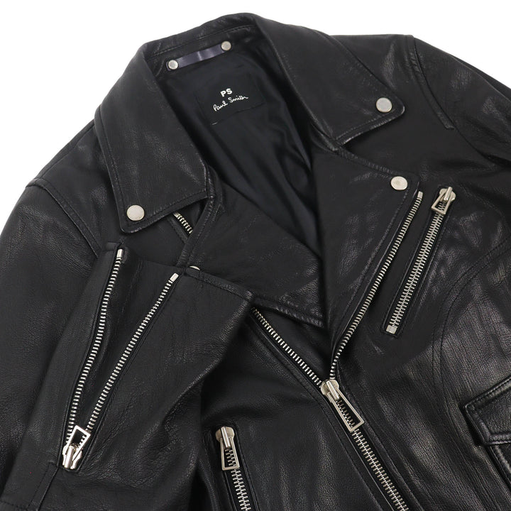 美品△PS Paul Smith ピーエス ポールスミス 934RLB ゴートスキン ライダースジャケット ブラック S 正規品 メンズ