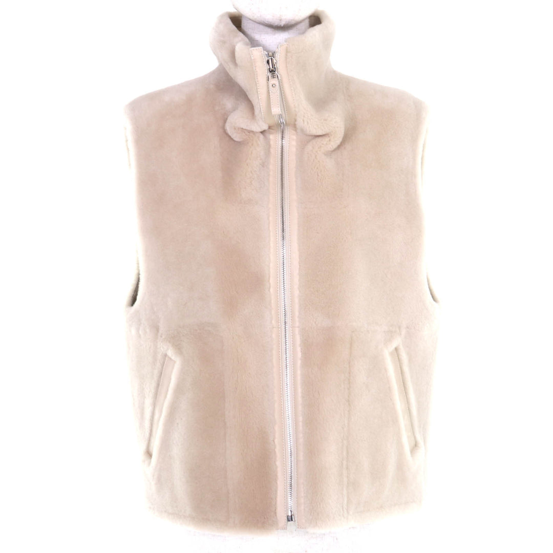 未使用品◇HERMES エルメス 25AW 5H1229D5 2way ムートン シープスキン リバーシブル ベスト ベージュ 38 イタリア製 正規品 レディース