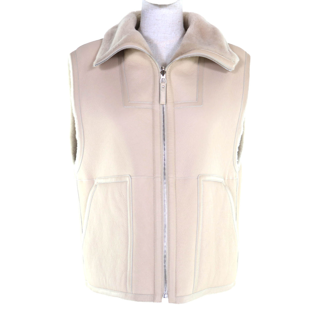 未使用品◇HERMES エルメス 25AW 5H1229D5 2way ムートン シープスキン リバーシブル ベスト ベージュ 38 イタリア製 正規品 レディース