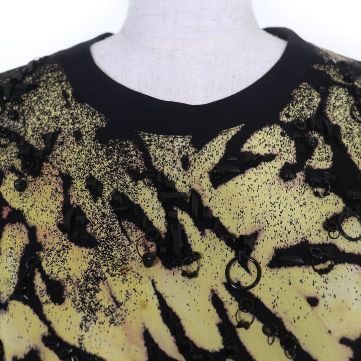 極美品☆GIVENCHY ジバンシィ BW707Z3Z58 コットン100％ アニマル柄 フロント装飾 半袖Ｔシャツ イエロー ブラック L 正規品 レディース