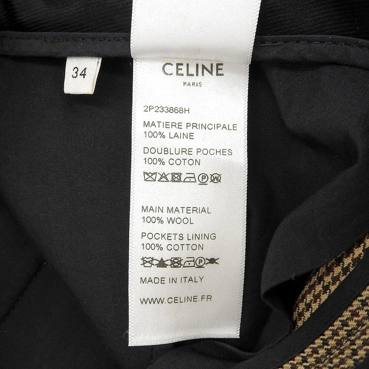 極美品▲CELINE セリーヌ 2P233868H ウール100％ エディ期 千鳥格子 キュロットパンツ ガウチョパンツ ブラウン 34 正規品 レディース
