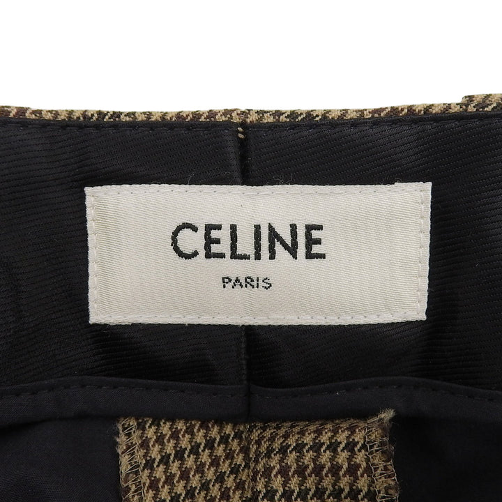 極美品▲CELINE セリーヌ 2P233868H ウール100％ エディ期 千鳥格子 キュロットパンツ ガウチョパンツ ブラウン 34 正規品 レディース