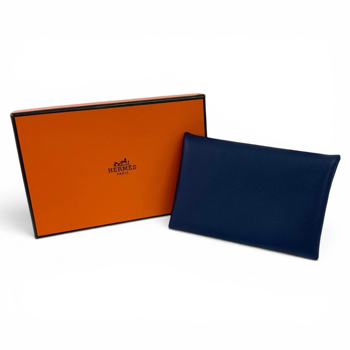 極美品▲HERMES エルメス カルヴィ デュオ コンパクト エヴァーカラー ヴェルソ カードケース コインケース ブルー Z刻印 レディース