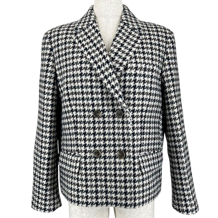 極美品▲theory セオリー SQUARE DB JKT ウール100％ 千鳥格子 ダブルブレスト ツイード テーラードジャケット 6 正規品 レディース