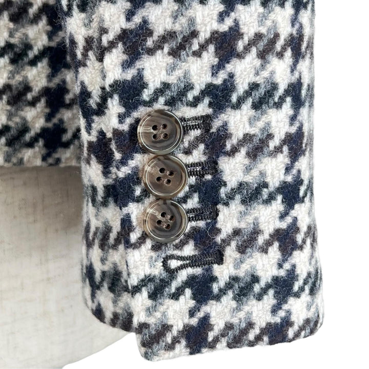 極美品▲theory セオリー SQUARE DB JKT ウール100％ 千鳥格子 ダブルブレスト ツイード テーラードジャケット 6 正規品 レディース