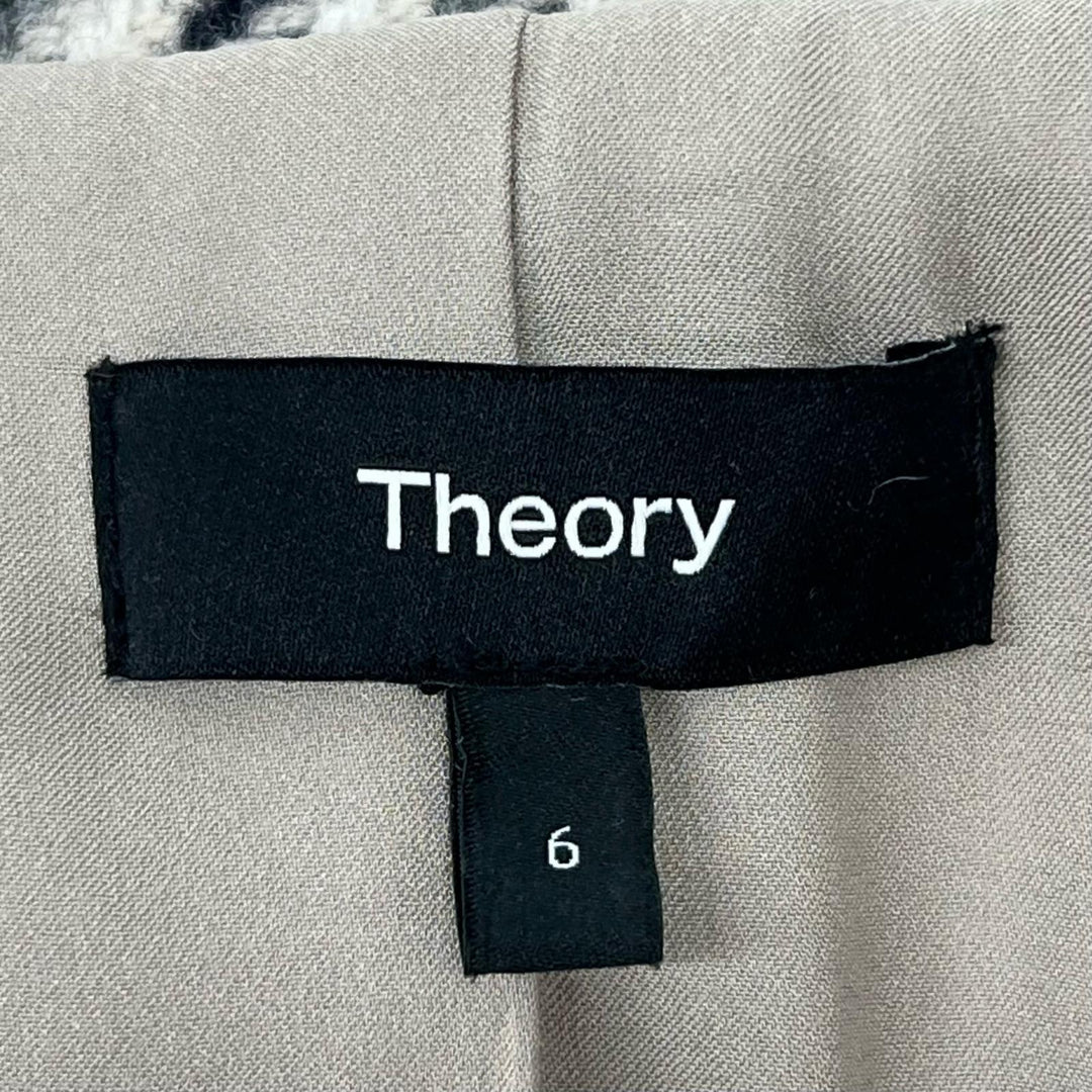 極美品▲theory セオリー SQUARE DB JKT ウール100％ 千鳥格子 ダブルブレスト ツイード テーラードジャケット 6 正規品 レディース