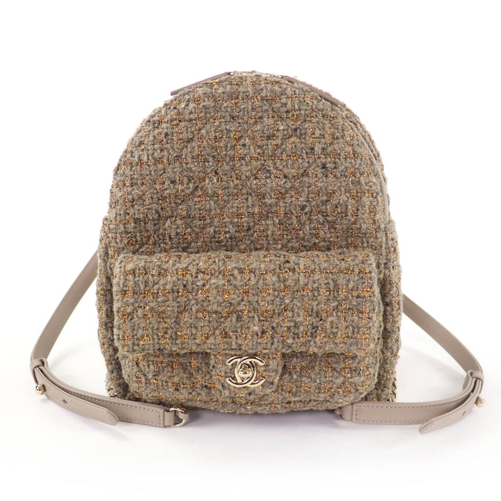 極美品☆CHANEL シャネル ココマーク ターンロック マトラッセ ツイード チェーンショルダー リュック・デイパック ブラウン系 伊製