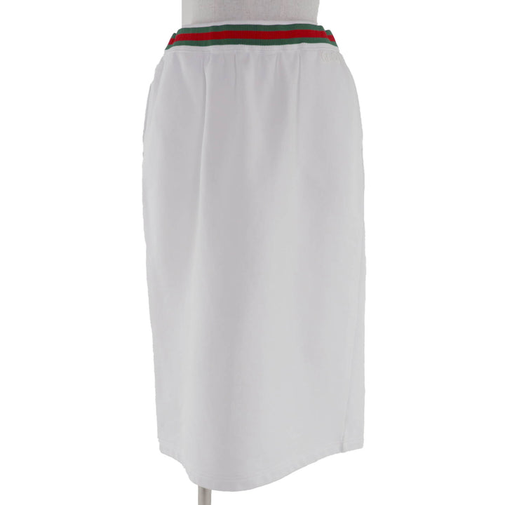 極美品☆GUCCI グッチ 810391 コットン100％ ロゴ入り ウェブライン ジャージー スカート ホワイト L イタリア製 正規品 レディース
