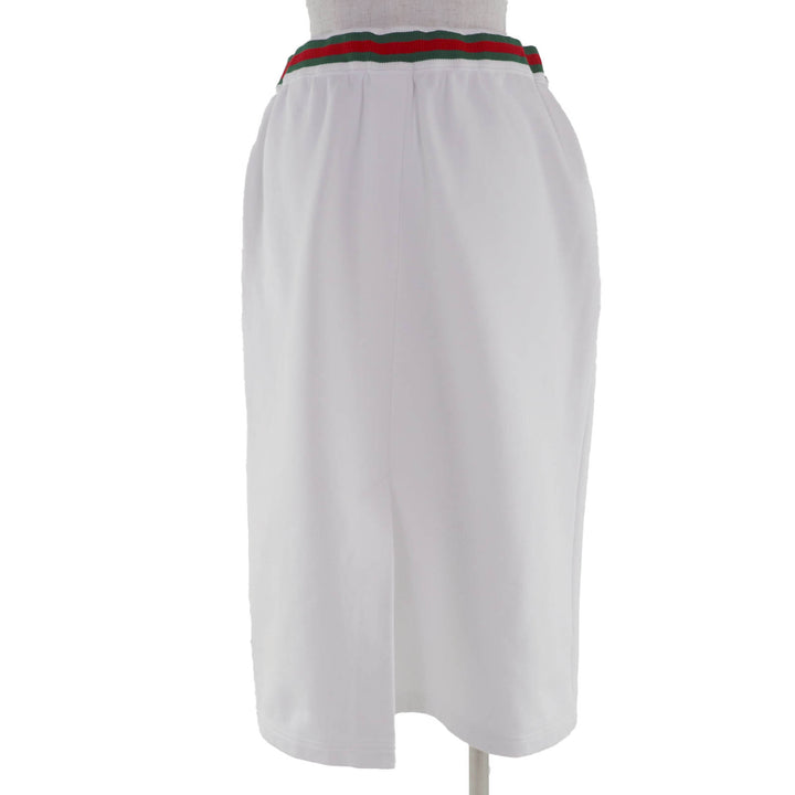 極美品☆GUCCI グッチ 810391 コットン100％ ロゴ入り ウェブライン ジャージー スカート ホワイト L イタリア製 正規品 レディース