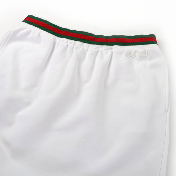 極美品☆GUCCI グッチ 810391 コットン100％ ロゴ入り ウェブライン ジャージー スカート ホワイト L イタリア製 正規品 レディース