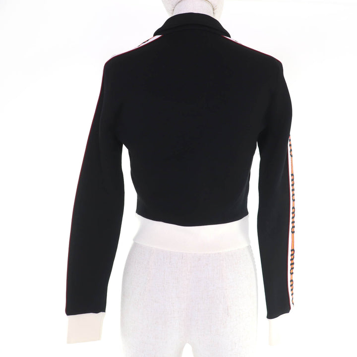 極美品☆MIUMIU ミュウミュウ MJL604 コットン ロゴテープ クロップド ZIP UP ジャケット ブラック S イタリア製 正規品 レディース