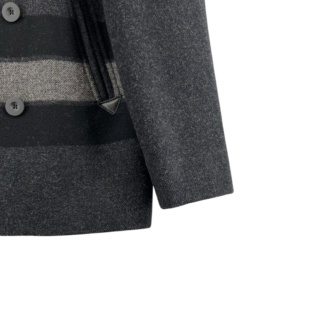 極美品▲COACH コーチ F86518 ロゴボタン レザートリミング ボーダー ダブルブレスト Pコート ピーコート ダークグレー M 正規品 メンズ