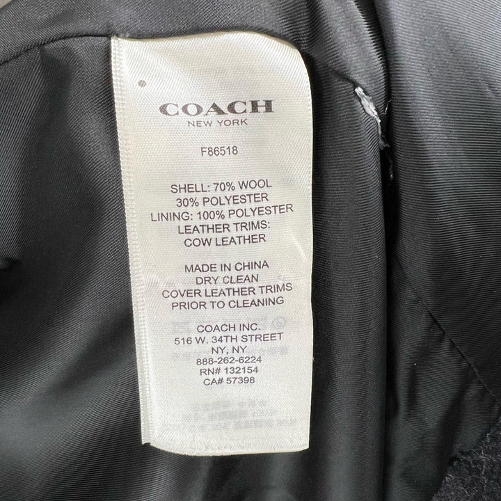 極美品▲COACH コーチ F86518 ロゴボタン レザートリミング ボーダー ダブルブレスト Pコート ピーコート ダークグレー M 正規品 メンズ