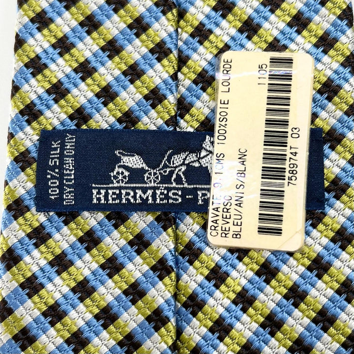 未使用品▲HERMES エルメス 758974T クラヴァット シルク100％ チェック柄 ネクタイ マルチカラー 箱付き フランス製 メンズ