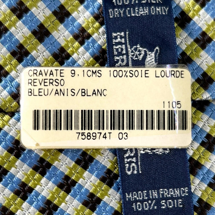 未使用品▲HERMES エルメス 758974T クラヴァット シルク100％ チェック柄 ネクタイ マルチカラー 箱付き フランス製 メンズ