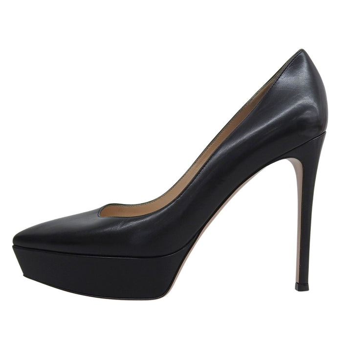 美品▲Gianvito Rossi ジャンヴィト ロッシ ポインテッドトゥ プラットフォーム レザー パンプス ブラック 38 イタリア製 レディース