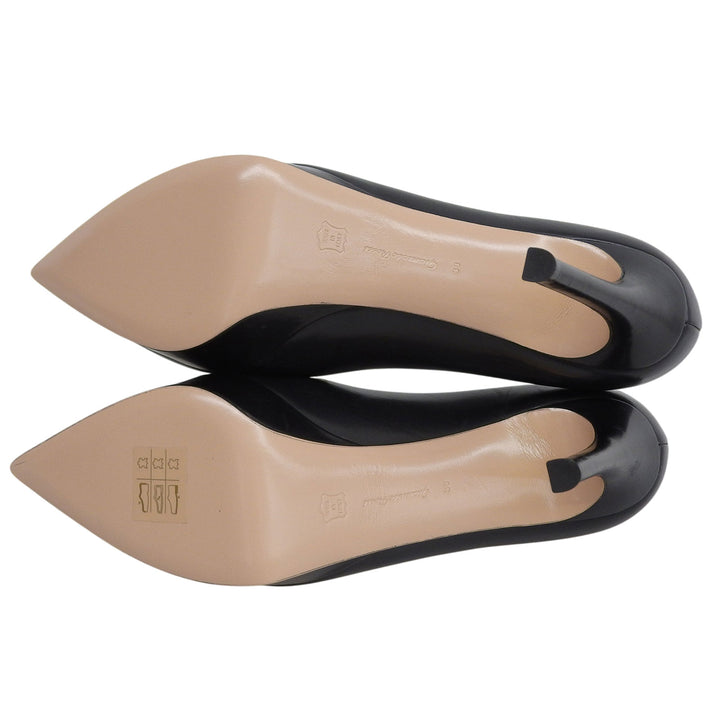 美品▲Gianvito Rossi ジャンヴィト ロッシ ポインテッドトゥ プラットフォーム レザー パンプス ブラック 38 イタリア製 レディース