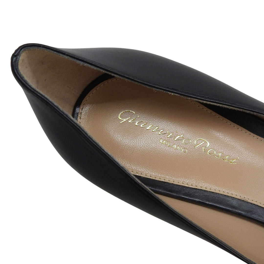 美品▲Gianvito Rossi ジャンヴィト ロッシ ポインテッドトゥ プラットフォーム レザー パンプス ブラック 38 イタリア製 レディース