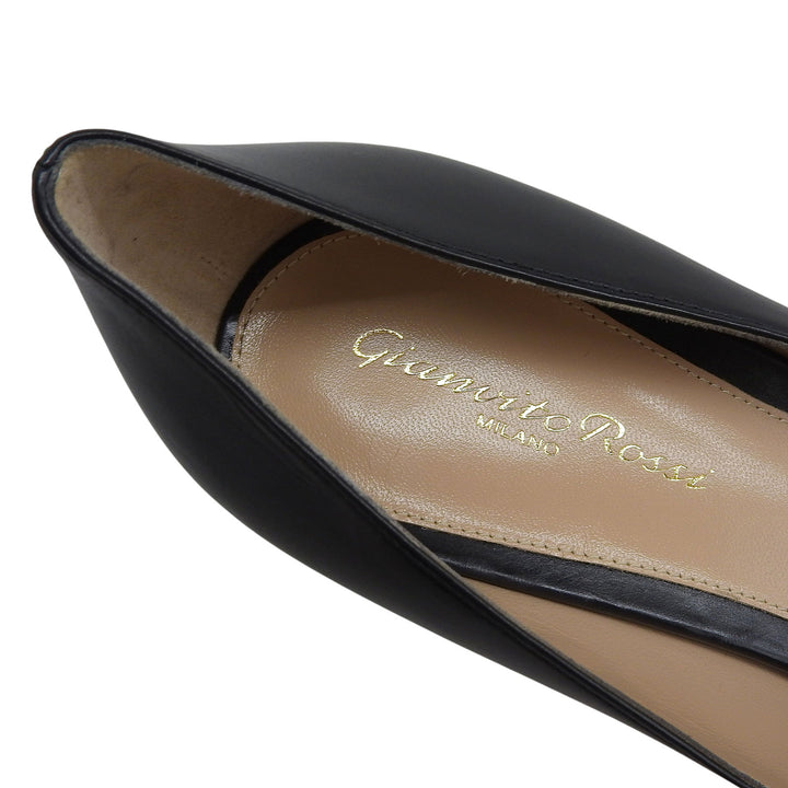 美品▲Gianvito Rossi ジャンヴィト ロッシ ポインテッドトゥ プラットフォーム レザー パンプス ブラック 38 イタリア製 レディース