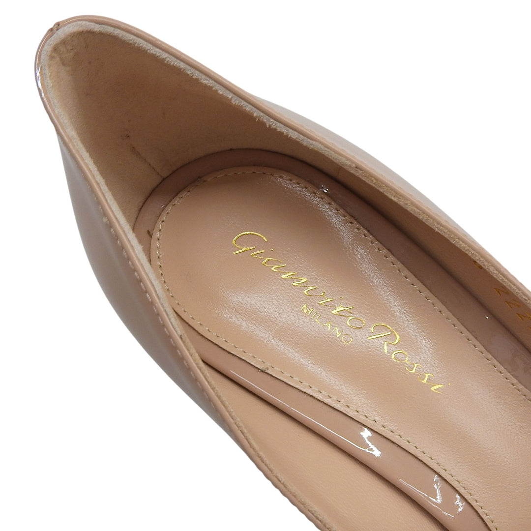 未使用品▲Gianvito Rossi ジャンヴィト ロッシ ポインテッドトゥ パテントレザー パンプス ピンクベージュ 38 保存袋付 伊製 レディース