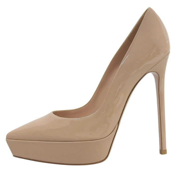 未使用品▲Gianvito Rossi ジャンヴィト ロッシ ポインテッドトゥ プラットフォーム パテントレザー パンプス ベージュ 38.5 イタリア製