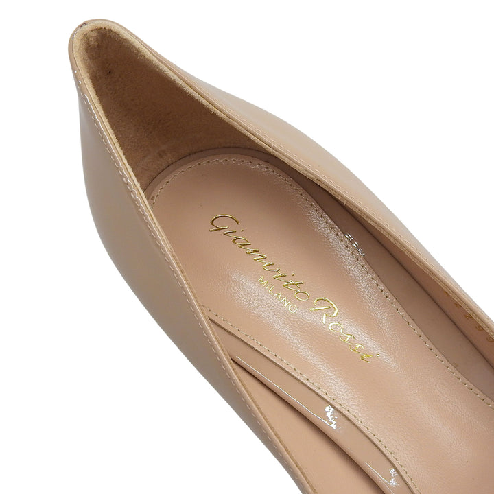 未使用品▲Gianvito Rossi ジャンヴィト ロッシ ポインテッドトゥ プラットフォーム パテントレザー パンプス ベージュ 38.5 イタリア製