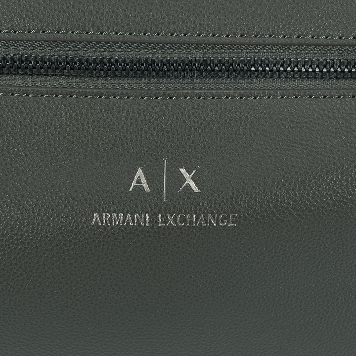 極美品▲ARMANI EXCHANGE アルマーニエクスチェンジ フェイクレザー 大容量 ロゴ入り 2WAY 大型 ボストンバッグ カーキ メンズ