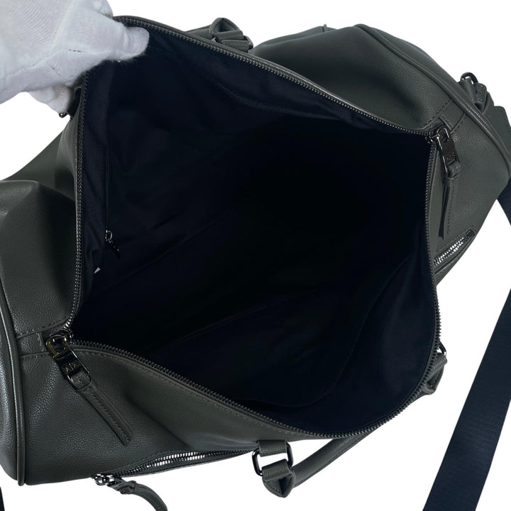 極美品▲ARMANI EXCHANGE アルマーニエクスチェンジ フェイクレザー 大容量 ロゴ入り 2WAY 大型 ボストンバッグ カーキ メンズ