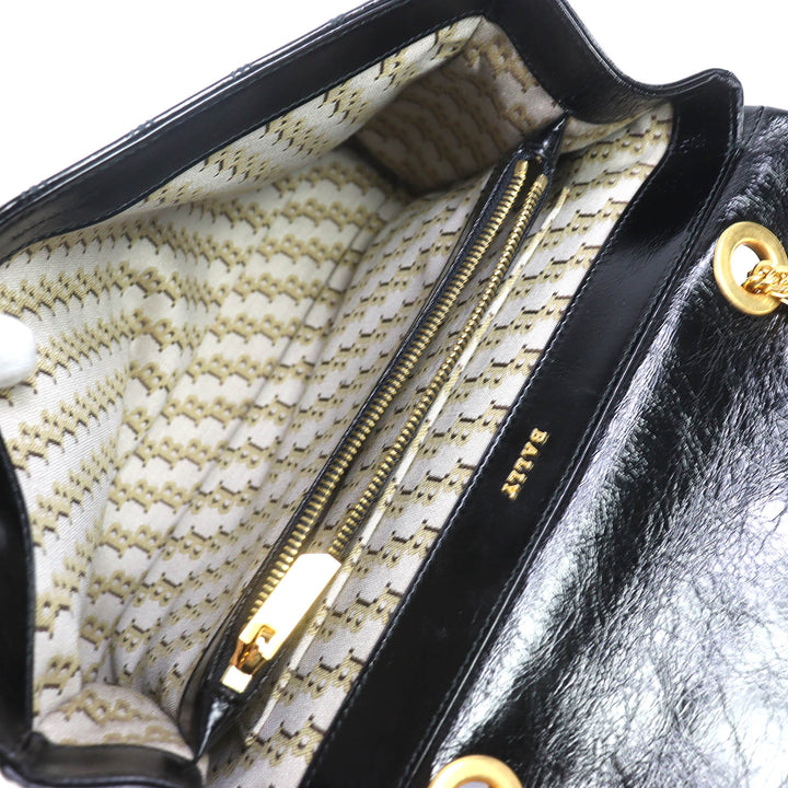 未使用品△BALLY バリー VIVA SM ビバ レザー ロゴ金具 喜平 チェーン ショルダーバッグ ブラック ゴールド金具 保存袋付き レディース