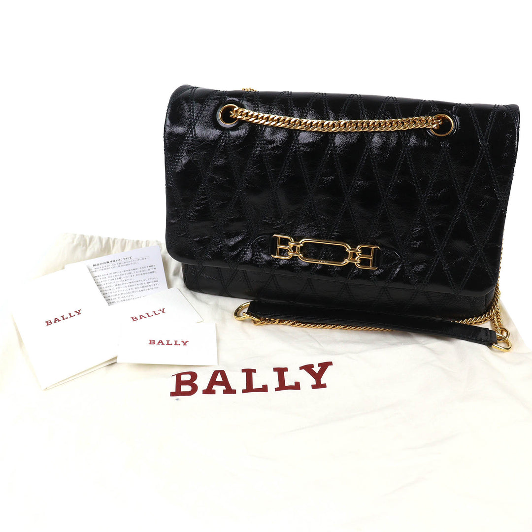 未使用品△BALLY バリー VIVA SM ビバ レザー ロゴ金具 喜平 チェーン ショルダーバッグ ブラック ゴールド金具 保存袋付き レディース