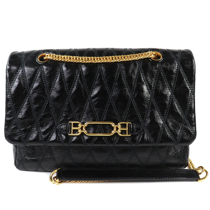 未使用品△BALLY バリー VIVA SM ビバ レザー ロゴ金具 喜平 チェーン ショルダーバッグ ブラック ゴールド金具 保存袋付き レディース
