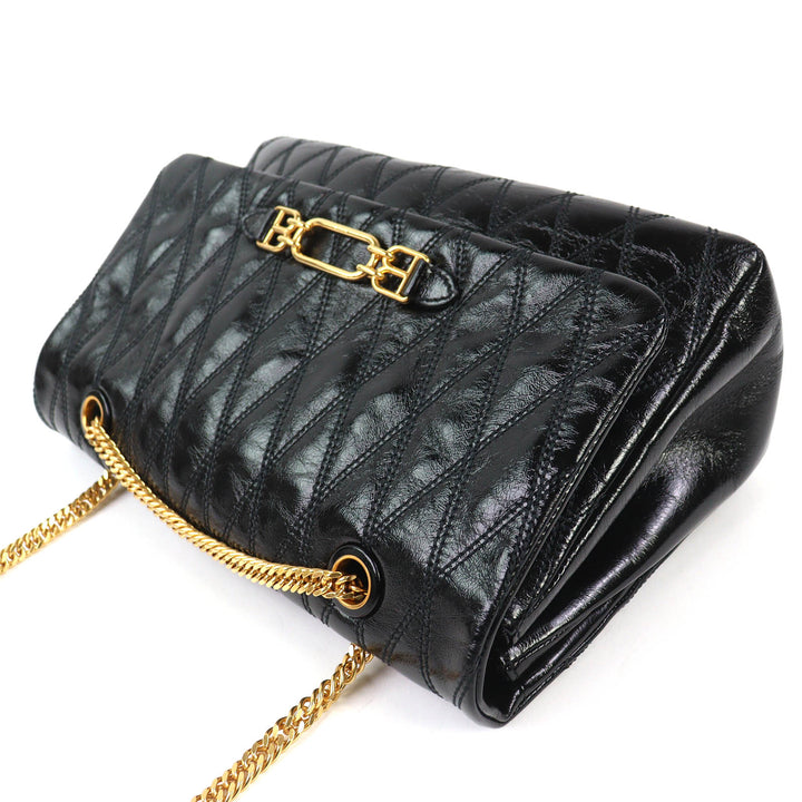 未使用品△BALLY バリー VIVA SM ビバ レザー ロゴ金具 喜平 チェーン ショルダーバッグ ブラック ゴールド金具 保存袋付き レディース