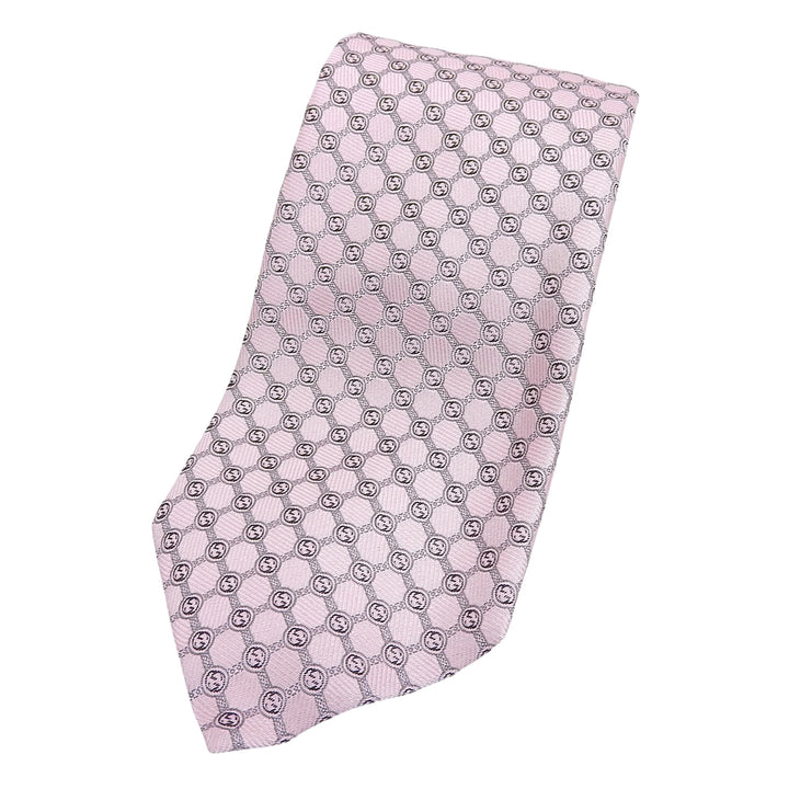 未使用品▲GUCCI グッチ 386488 シルク100％ GGジャガード ネクタイ ピンク グレー 148×8cm 箱付き イタリア製 正規品 メンズ