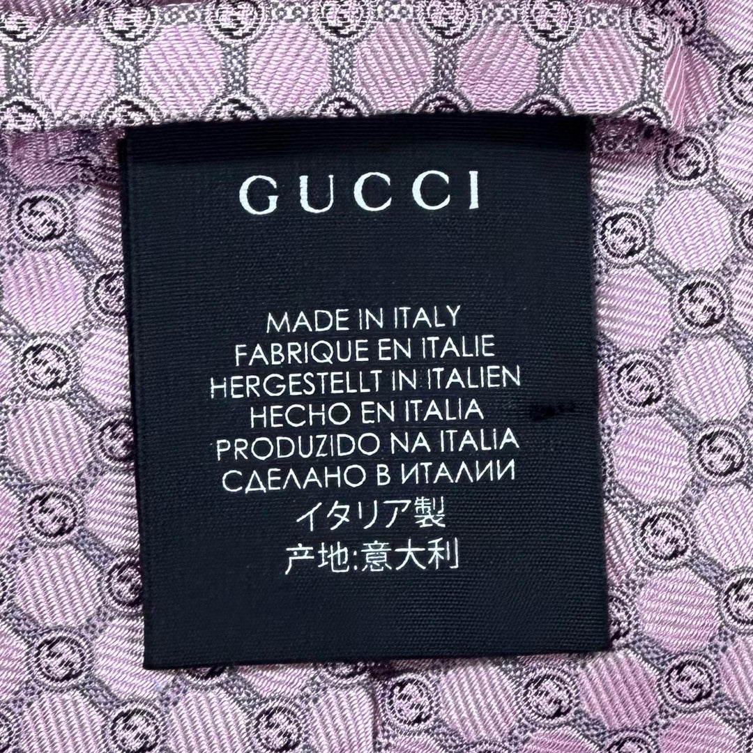 未使用品▲GUCCI グッチ 386488 シルク100％ GGジャガード ネクタイ ピンク グレー 148×8cm 箱付き イタリア製 正規品 メンズ