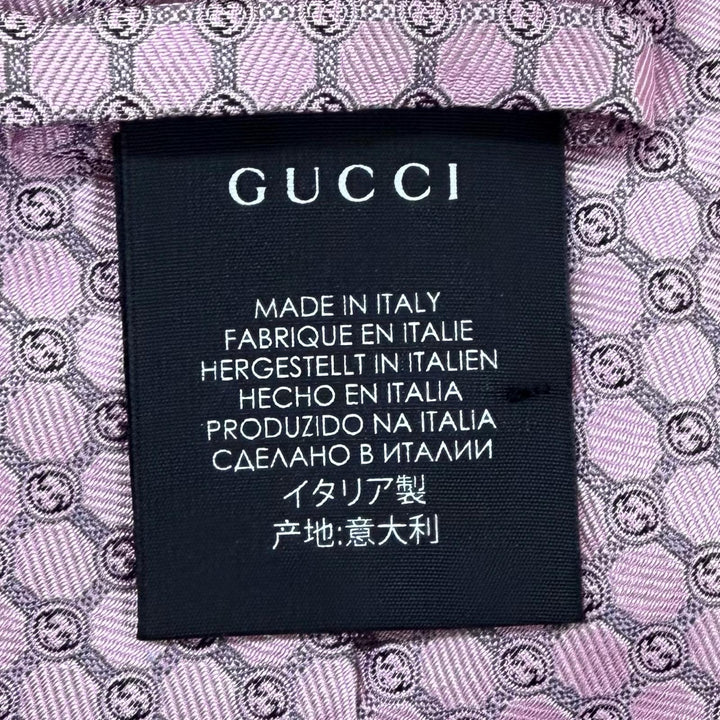 未使用品▲GUCCI グッチ 386488 シルク100％ GGジャガード ネクタイ ピンク グレー 148×8cm 箱付き イタリア製 正規品 メンズ