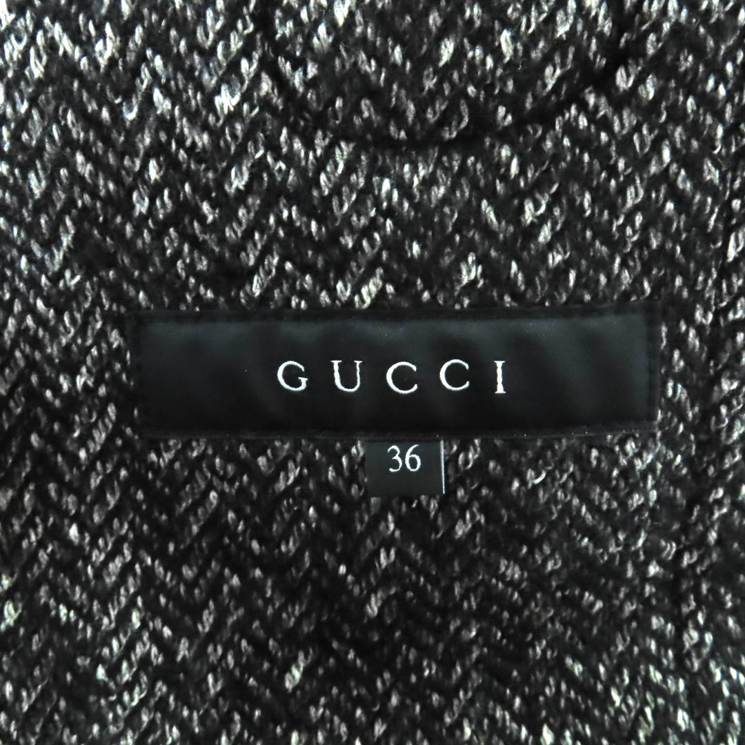 極美品★GUCCI グッチ 348694 ウール コットン混 フード・トグルボタン付 ツイード ダッフルコート ブラック ホワイト 36 伊製 正規品
