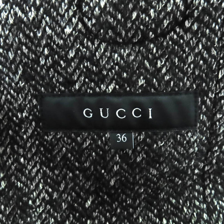 極美品★GUCCI グッチ 348694 ウール コットン混 フード・トグルボタン付 ツイード ダッフルコート ブラック ホワイト 36 伊製 正規品