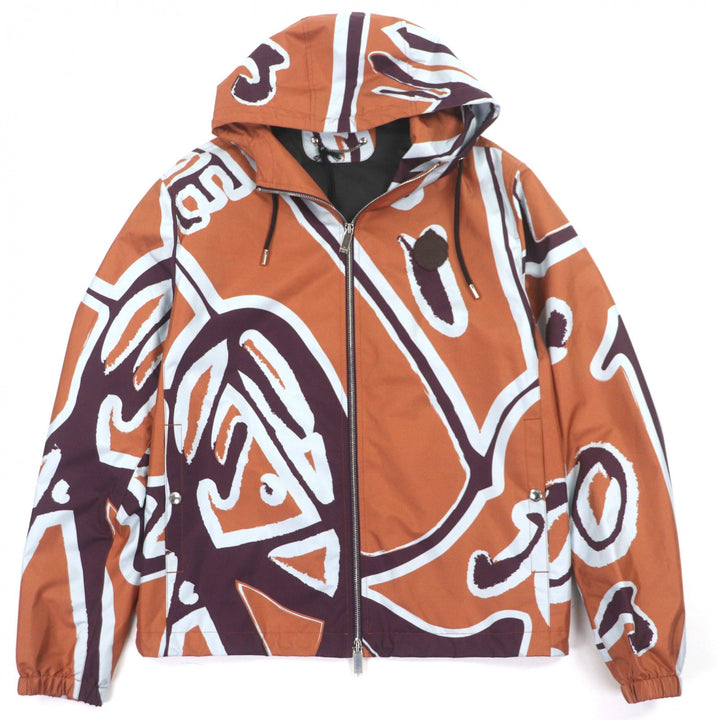 極美品▼BERLUTI ベルルッティ R22OBU84 PRINTED SILK SCRITTO B-WAY シルク100% レザーロゴパッチ ZIPUP ジャケット パーカー 46 正規品