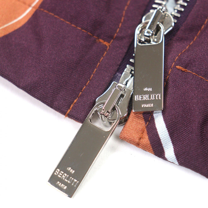 極美品▼BERLUTI ベルルッティ R22OBU84 PRINTED SILK SCRITTO B-WAY シルク100% レザーロゴパッチ ZIPUP ジャケット パーカー 46 正規品