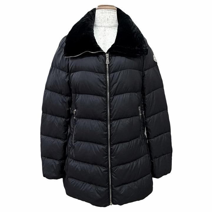 美品△MONCLER モンクレール TORCON トルコン ロゴワッペン付 襟元ベロア使い ZIP UP ダウンジャケット ブラック 0 正規品 レディース