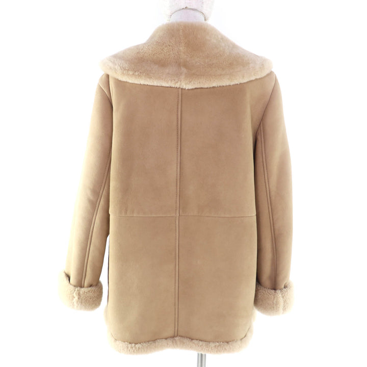 極美品★COACH コーチ CF025 シープスキン ショールシアリング ムートンコート ベージュ ゴールド金具 M 正規品 レディース