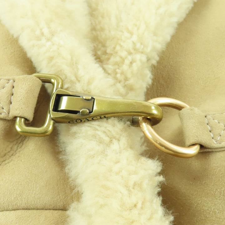 極美品★COACH コーチ CF025 シープスキン ショールシアリング ムートンコート ベージュ ゴールド金具 M 正規品 レディース