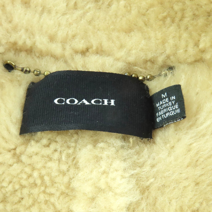 極美品★COACH コーチ CF025 シープスキン ショールシアリング ムートンコート ベージュ ゴールド金具 M 正規品 レディース