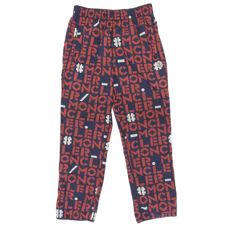 美品▲MONCLER GENIUS 2 モンクレール ジーニアス 2 PANTALONE SPORTIVO 総ロゴプリント ワッペン付き パンツ ネイビー 48 正規品 メンズ