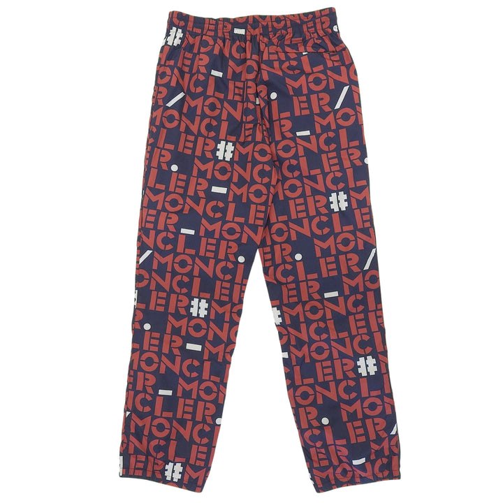 美品▲MONCLER GENIUS 2 モンクレール ジーニアス 2 PANTALONE SPORTIVO 総ロゴプリント ワッペン付き パンツ ネイビー 48 正規品 メンズ