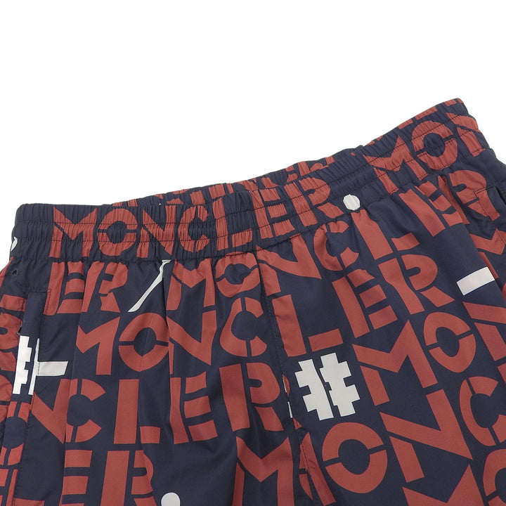 美品▲MONCLER GENIUS 2 モンクレール ジーニアス 2 PANTALONE SPORTIVO 総ロゴプリント ワッペン付き パンツ ネイビー 48 正規品 メンズ